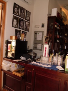 The tapas bar in Malaga with pictures of celebrated flamenco artists. hope they danced better than the singing.